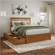 Mission Queen Wood Platform Bed with Footboard and Drawers in Light Toffee
