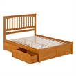 Mission Queen Wood Platform Bed with Footboard and Drawers in Light Toffee