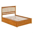 Mission Queen Wood Platform Bed with Footboard and Drawers in Light Toffee