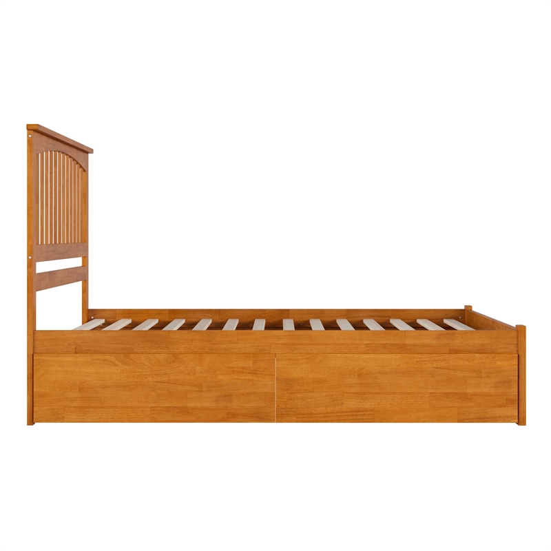 Mission Queen Wood Platform Bed with Footboard and Drawers in Light Toffee