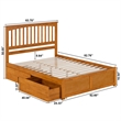 Mission Queen Wood Platform Bed with Footboard and Drawers in Light Toffee