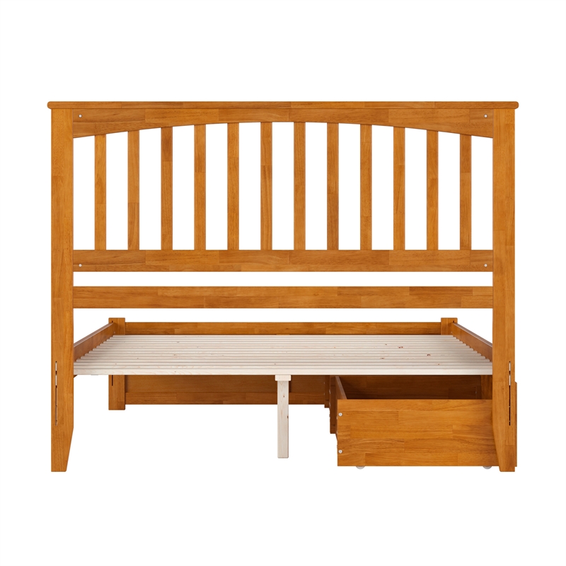 Mission Queen Wood Platform Bed with Footboard and Drawers in Light Toffee