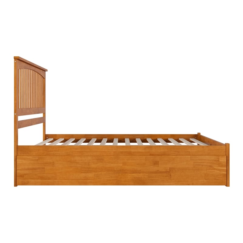 Mission King Wood Platform Bed with Footboard and TXL Trundle in Light Toffee