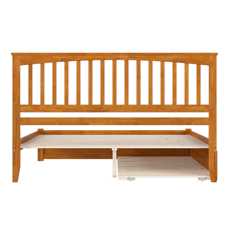 Mission King Wood Platform Bed with Footboard and TXL Trundle in Light Toffee