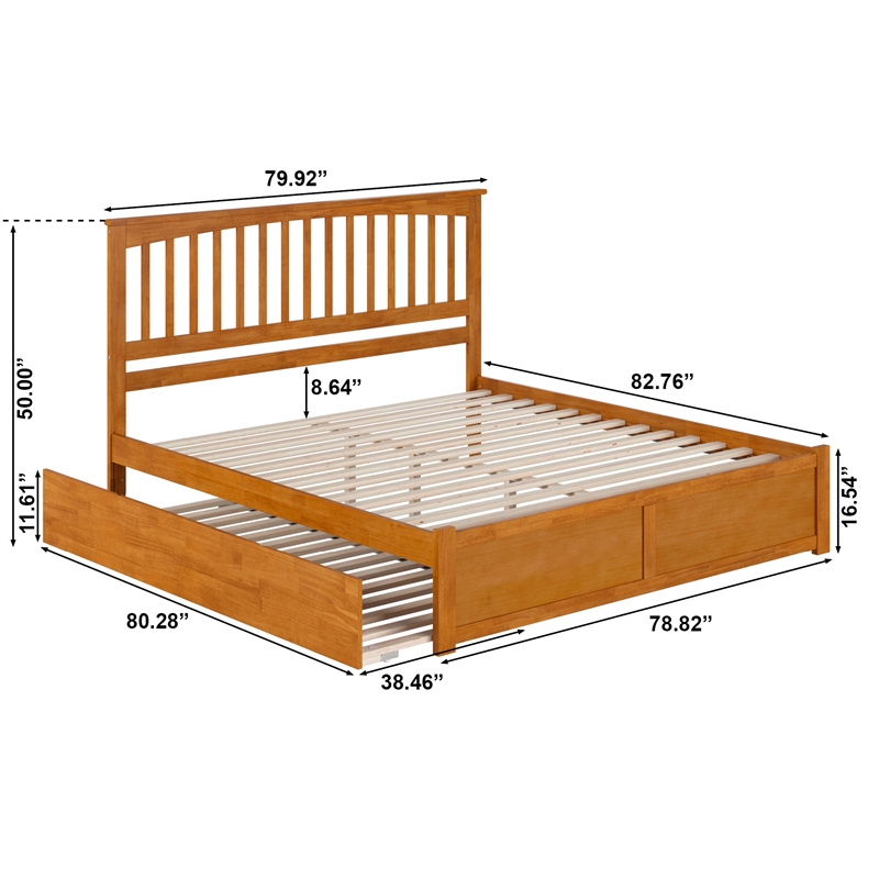 Mission King Wood Platform Bed with Footboard and TXL Trundle in Light Toffee