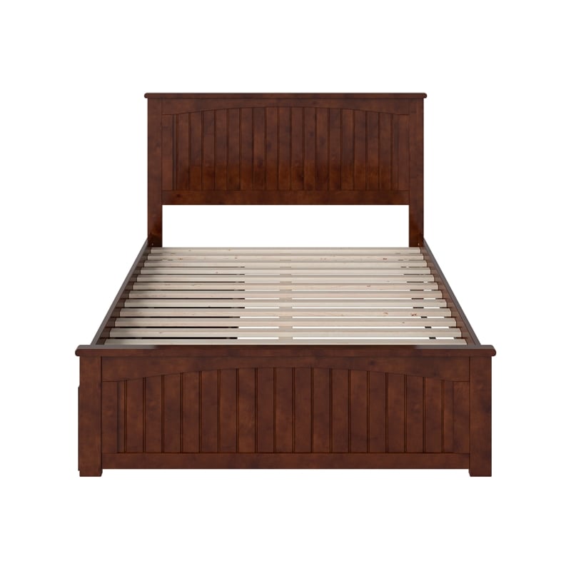 Nantucket Full Wood Platform Bed with Matching Footboard and Drawers in Walnut