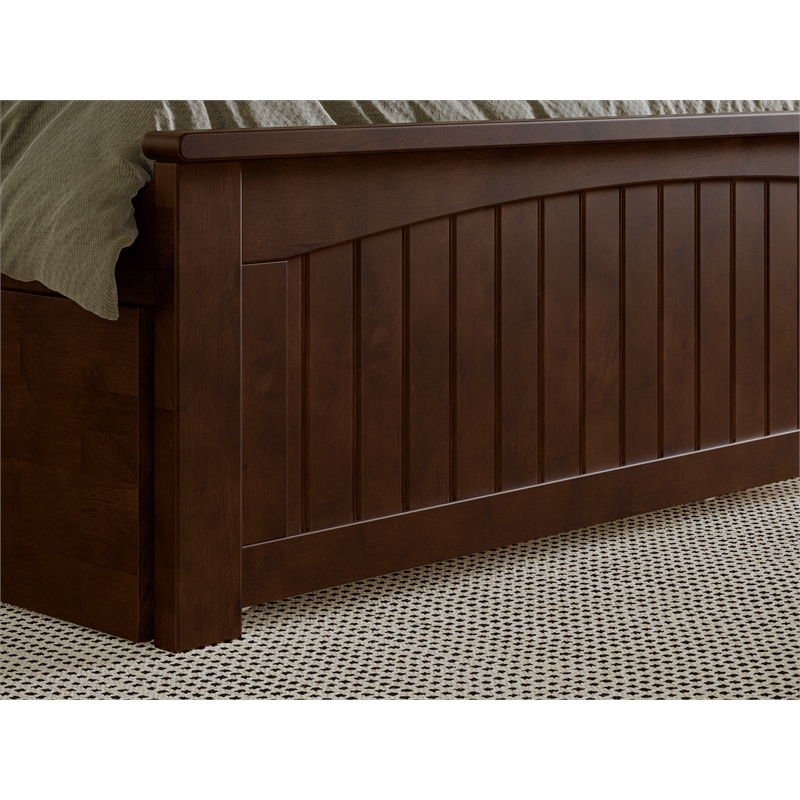Nantucket Full Wood Platform Bed with Matching Footboard and Drawers in Walnut