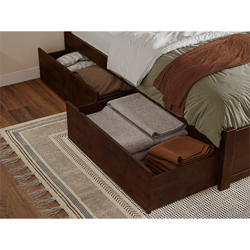 Nantucket Full Wood Platform Bed with Matching Footboard and Drawers in Walnut