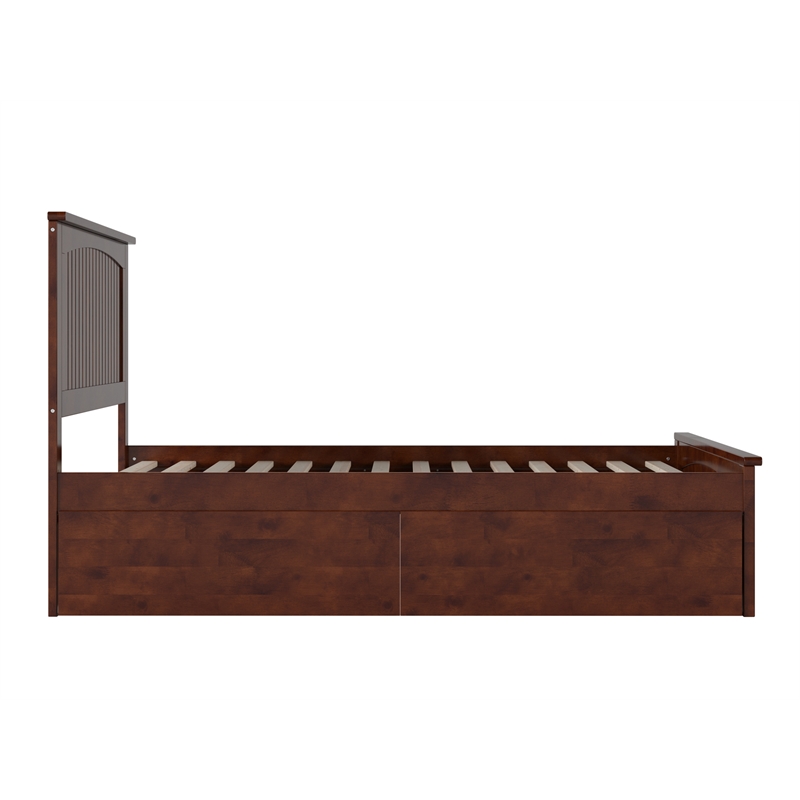 Nantucket Full Wood Platform Bed with Matching Footboard and Drawers in Walnut