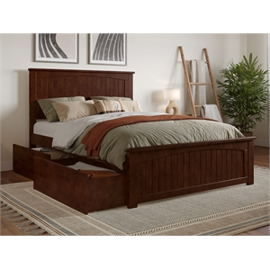 Nantucket Full Wood Platform Bed with Matching Footboard and Drawers in Walnut