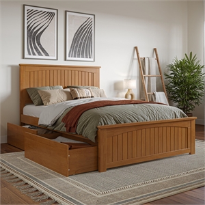 Nantucket Full Platform Bed with Matching Footboard and Drawers in Light Toffee