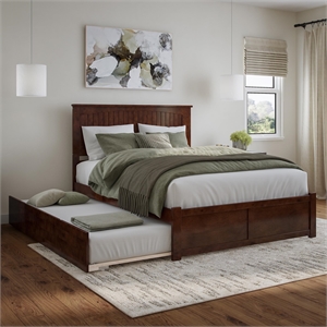 Nantucket Queen Wood Platform Bed with Footboard and Twin XL Trundle in Walnut