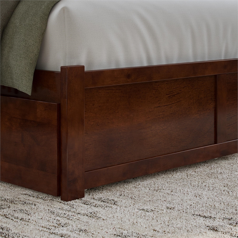Nantucket Queen Wood Platform Bed with Footboard and Twin XL Trundle in Walnut