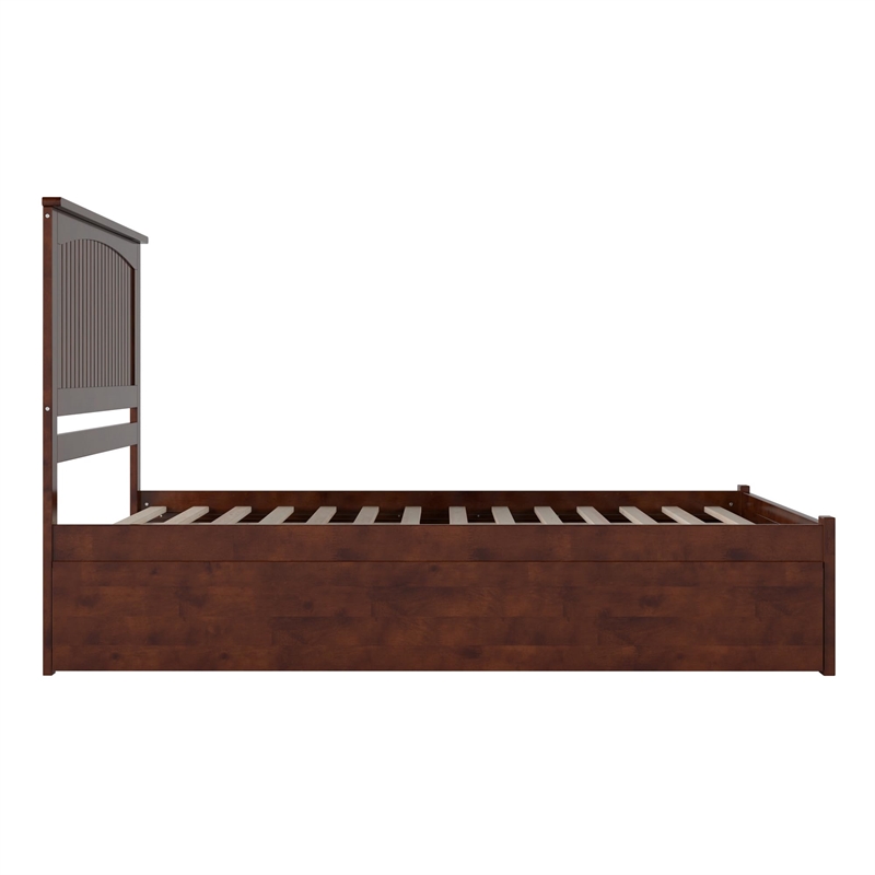 Nantucket Queen Wood Platform Bed with Footboard and Twin XL Trundle in Walnut