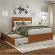 Nantucket Queen Wood Platform Bed with Footboard and TXL Trundle in Light Toffee