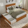 Nantucket Queen Wood Platform Bed with Footboard and TXL Trundle in Light Toffee