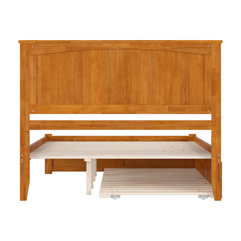 Nantucket Queen Wood Platform Bed with Footboard and TXL Trundle in Light Toffee