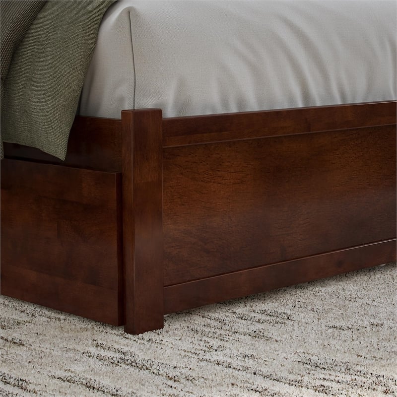 Nantucket Queen Wood Platform Bed with Footboard and Storage Drawers in Walnut