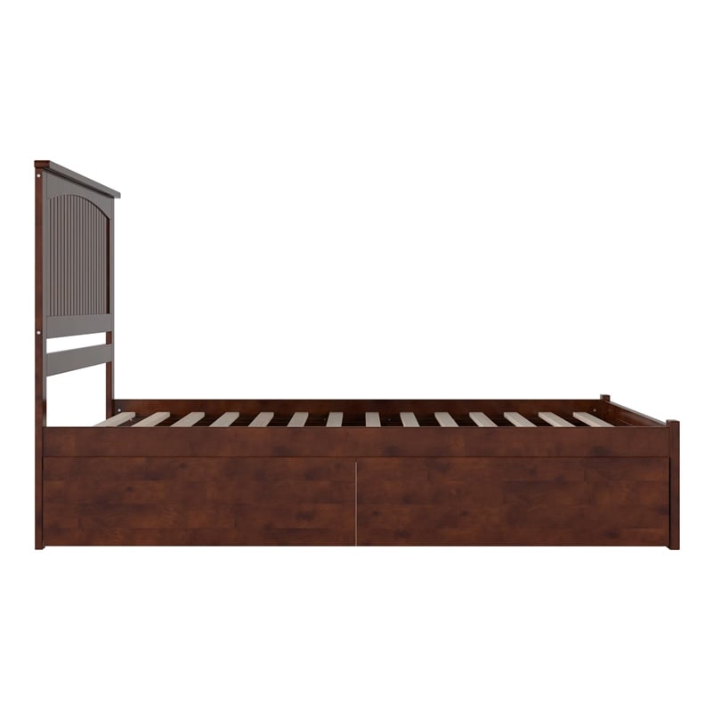 Nantucket Queen Wood Platform Bed with Footboard and Storage Drawers in Walnut