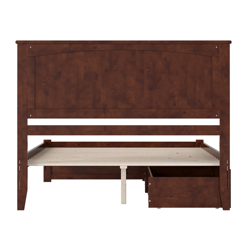 Nantucket Queen Wood Platform Bed with Footboard and Storage Drawers in Walnut