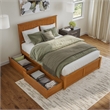 Nantucket Queen Wood Platform Bed with Footboard and Drawers in Light Toffee
