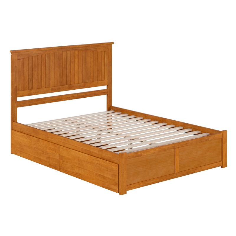 Nantucket Queen Wood Platform Bed with Footboard and Drawers in Light Toffee