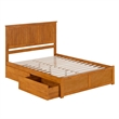 Nantucket Queen Wood Platform Bed with Footboard and Drawers in Light Toffee