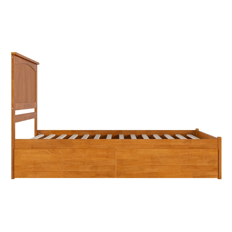 Nantucket Queen Wood Platform Bed with Footboard and Drawers in Light Toffee