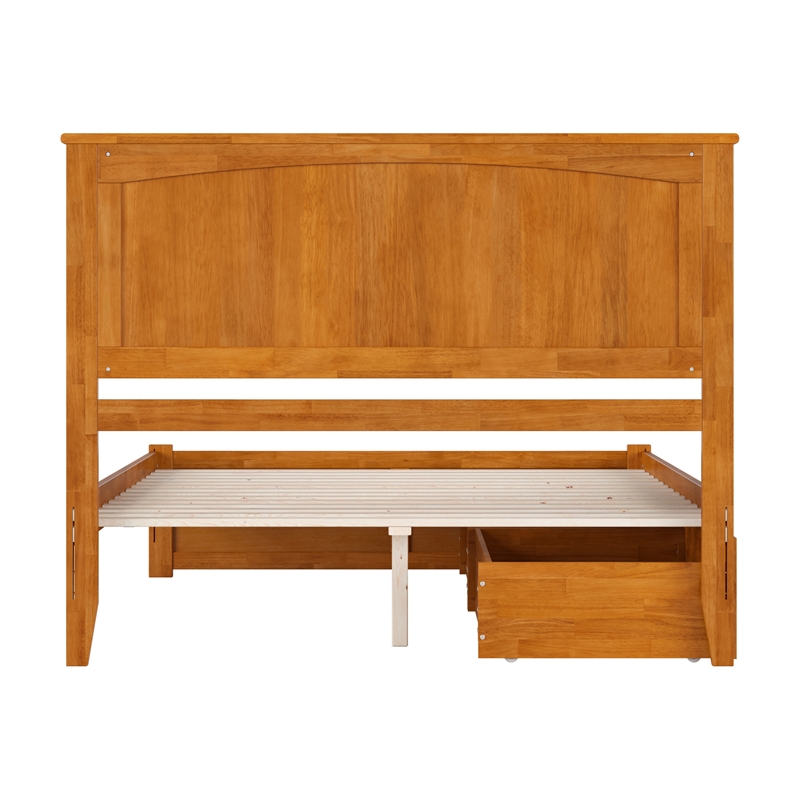 Nantucket Queen Wood Platform Bed with Footboard and Drawers in Light Toffee