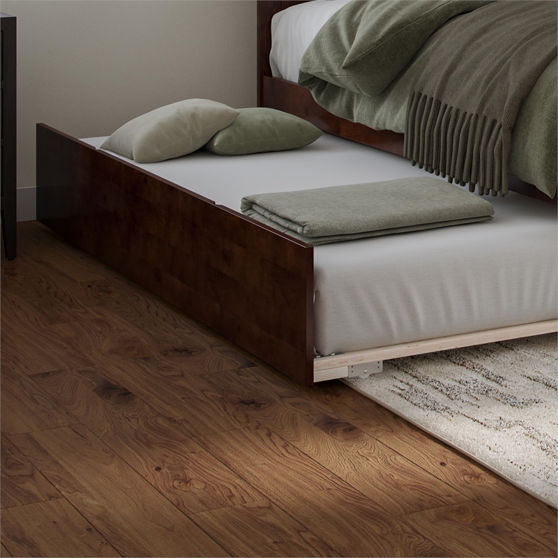 Nantucket Queen Platform Bed with Matching Footboard and TXL Trundle in Walnut