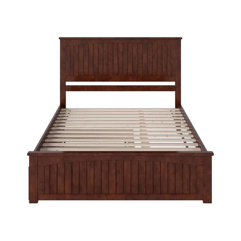 Nantucket Queen Platform Bed with Matching Footboard and TXL Trundle in Walnut