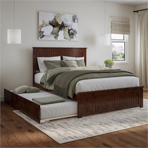 Nantucket Queen Platform Bed with Matching Footboard and TXL Trundle in Walnut