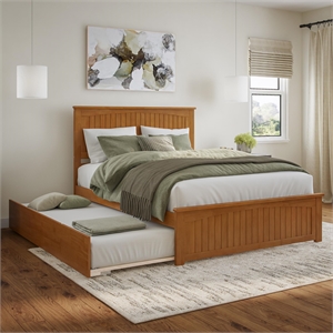 Nantucket Queen Platform Bed w/Matching Footboard & TXL Trundle in Light Toffee