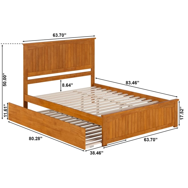 Nantucket Queen Platform Bed w/Matching Footboard & TXL Trundle in Light Toffee