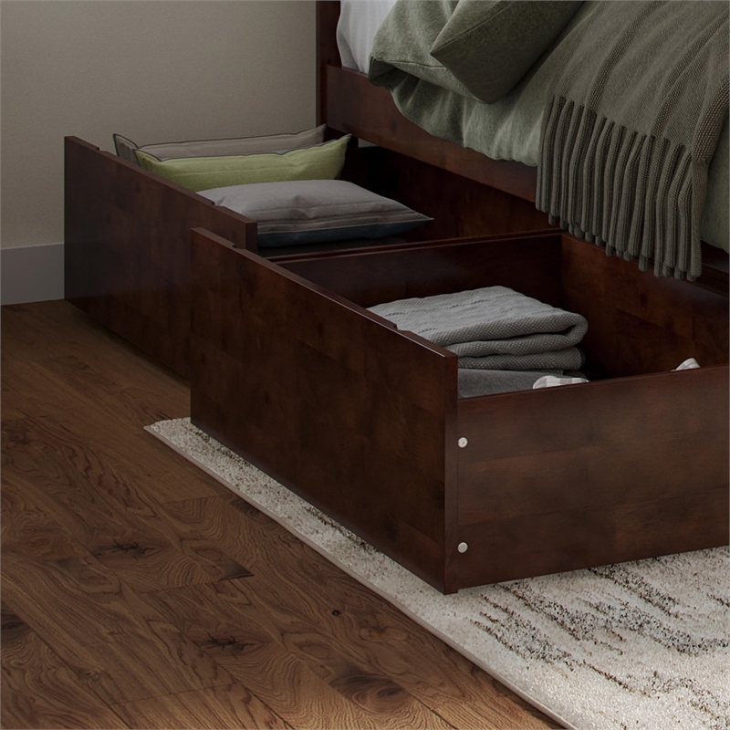 Nantucket Queen Wood Platform Bed with Matching Footboard and Drawers in Walnut