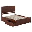 Nantucket Queen Wood Platform Bed with Matching Footboard and Drawers in Walnut