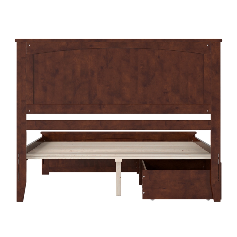 Nantucket Queen Wood Platform Bed with Matching Footboard and Drawers in Walnut
