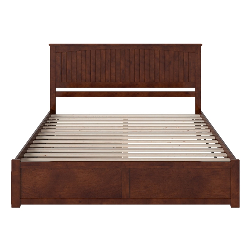 Nantucket King Wood Platform Bed with Footboard and Twin XL Trundle in Walnut