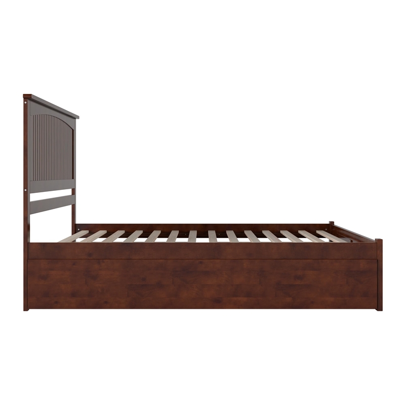 Nantucket King Wood Platform Bed with Footboard and Twin XL Trundle in Walnut