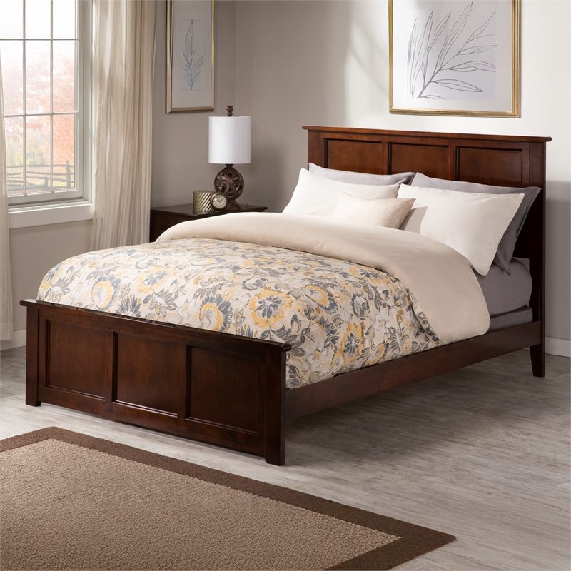 Madison King Wood Foundation Bed Frame with Matching Footboard in Walnut