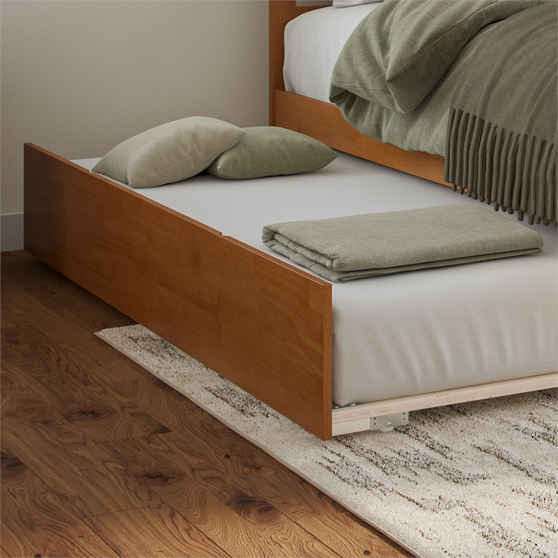 Twin XL Sized Urban Solid Hardwood Trundle Bed in Light Toffee