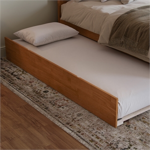 Twin XL Sized Urban Solid Hardwood Trundle Bed in Light Toffee