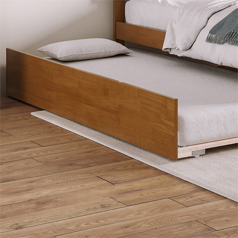 Twin XL Sized Urban Solid Hardwood Trundle Bed in Light Toffee