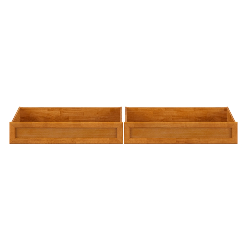 Queen-King-Twin XL Mid-Century Under Bed Wood Storage Drawers in Light Toffee