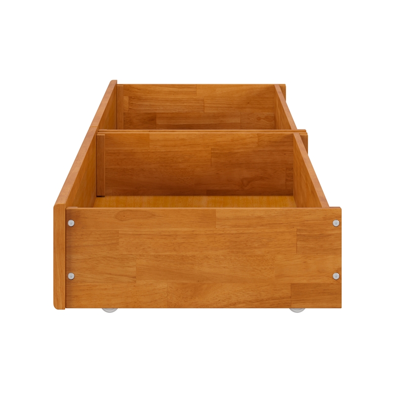 Queen-King-Twin XL Mid-Century Under Bed Wood Storage Drawers in Light Toffee