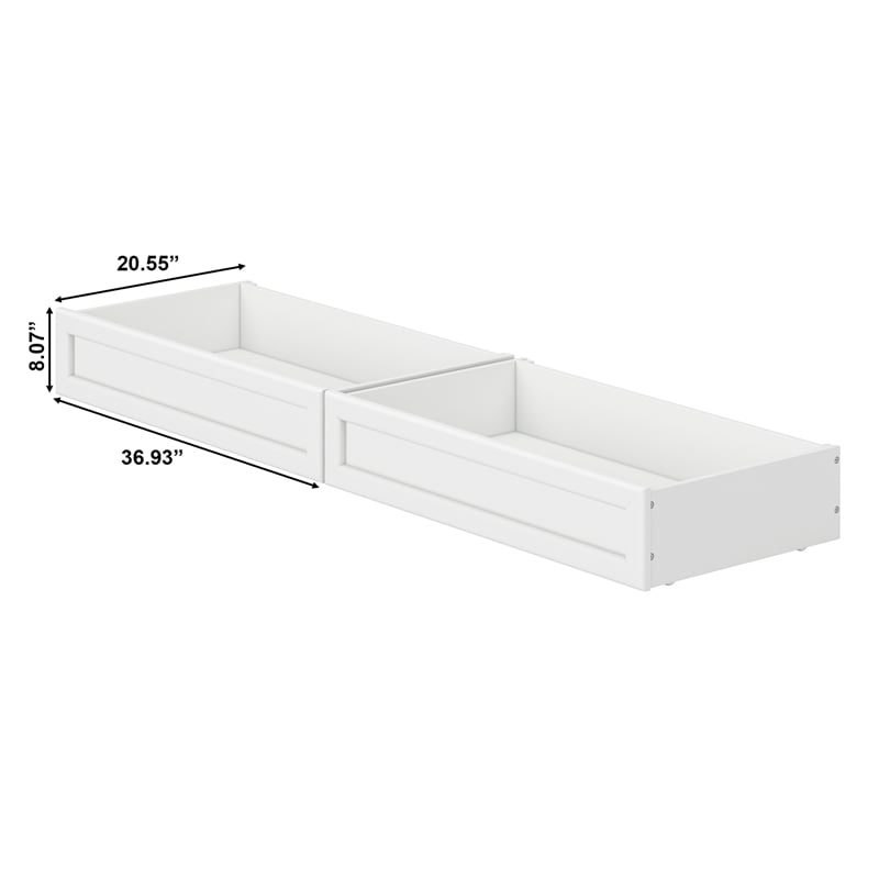 Twin-Full Solid Wood Mid-Century Modern Under Bed Storage Drawers in White