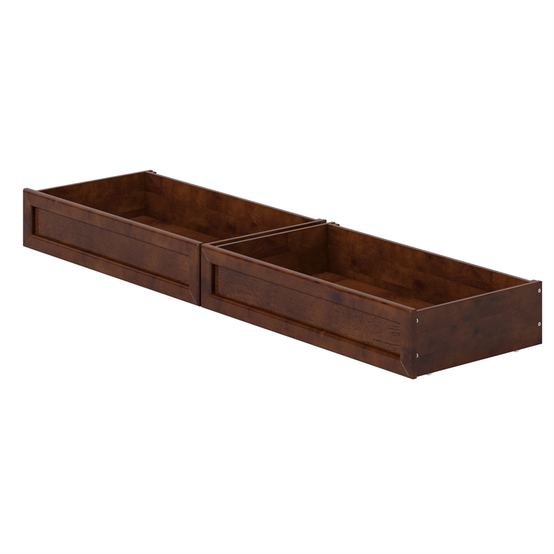 Twin-Full Solid Wood Mid-Century Modern Under Bed Storage Drawers in Walnut