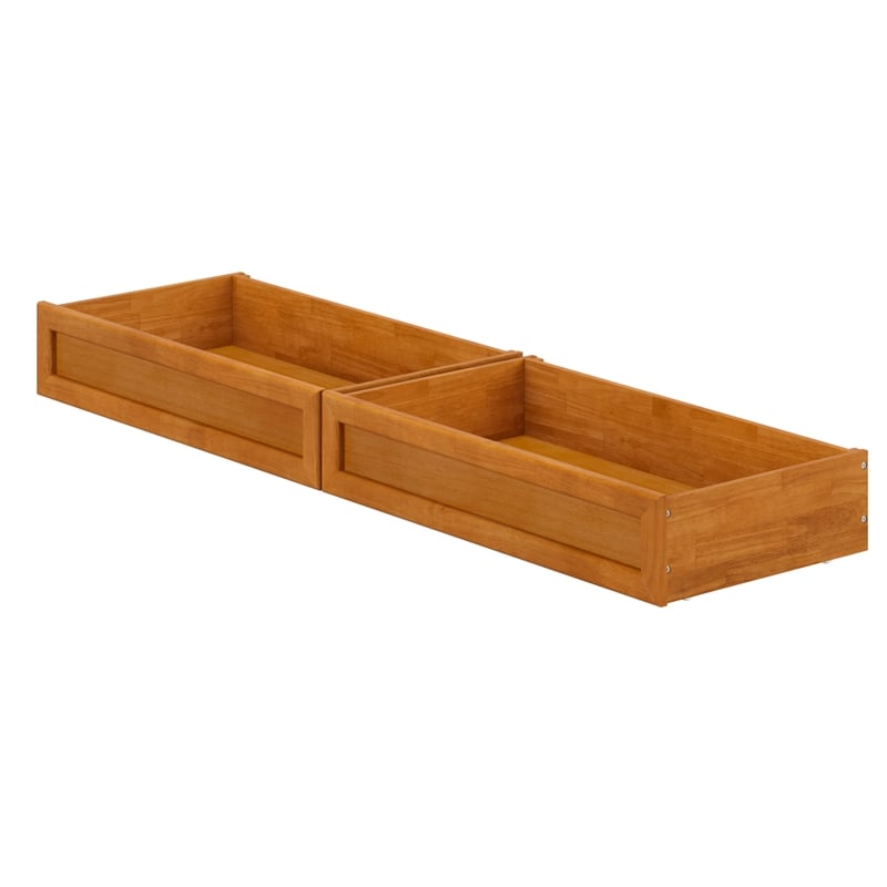 Twin-Full Wood Mid-Century Modern Under Bed Storage Drawers in Light Toffee