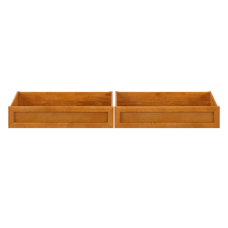Twin-Full Wood Mid-Century Modern Under Bed Storage Drawers in Light Toffee