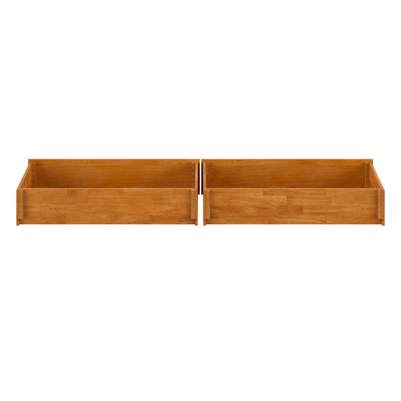 Twin-Full Wood Mid-Century Modern Under Bed Storage Drawers in Light Toffee